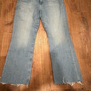 MOTHER Light Blue Flare Jeans with Frayed Hem